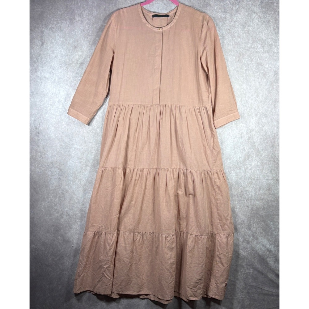 Jenni‎ Kayne James Midi Dress Womens S Tan Summer Tiered Maxi Linen Coastal Boho